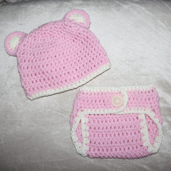 Nwt Pink Bear 3-6 month Diaper Cover and hat set - Picture 3 of 3